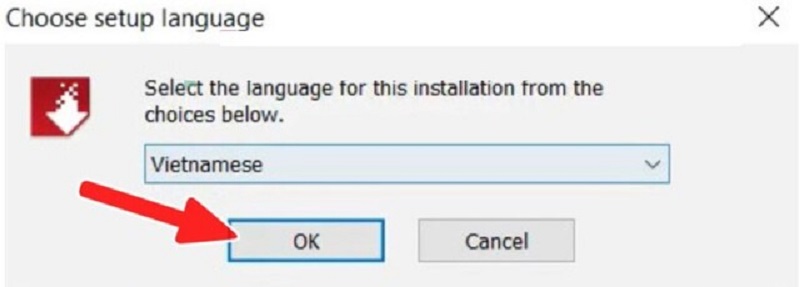 chọn ngôn ngữ phù hợp và nhấn OK