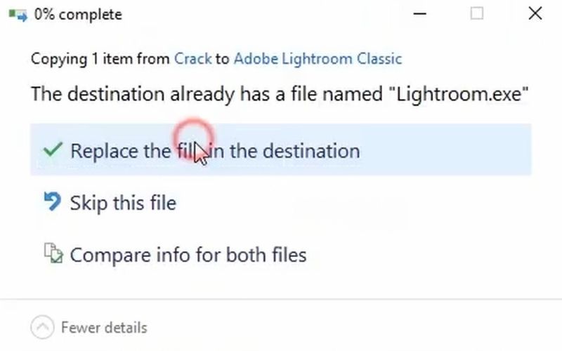 nhấn “Replace the file in destination" để hoàn tất