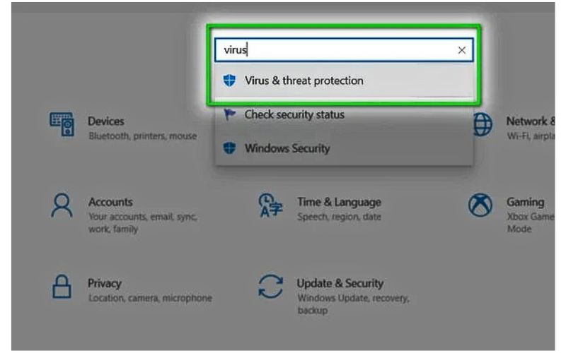 Tìm “Virus & threat protection settings”