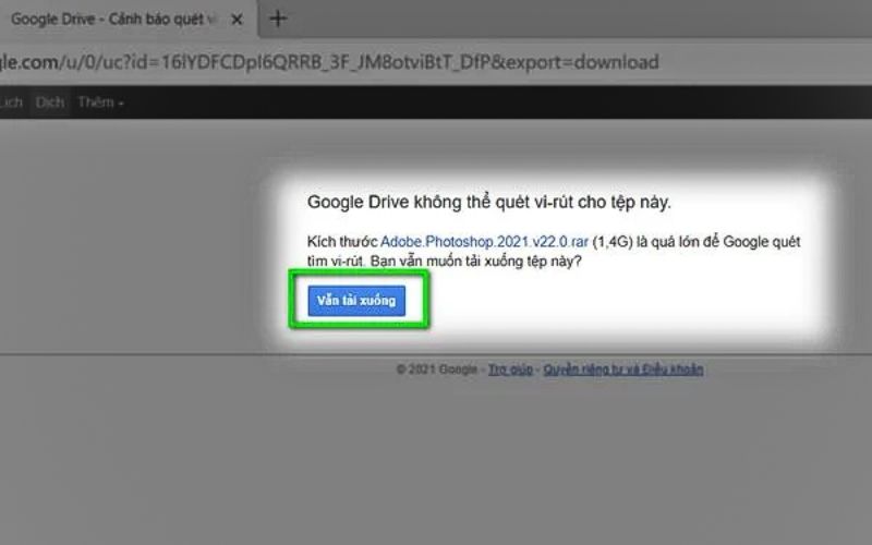 nhấp vào Vẫn tải xuống để tiếp tục