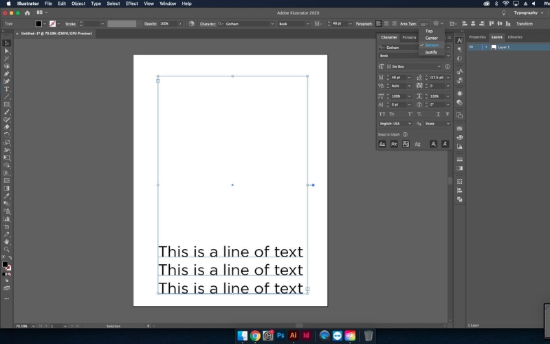 tính năng Align to Glyph Bounds