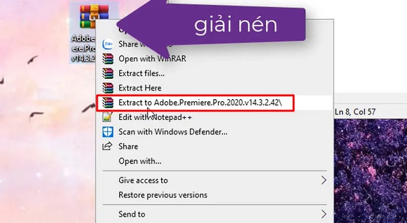 giải nén file Premiere bằng WinRAR