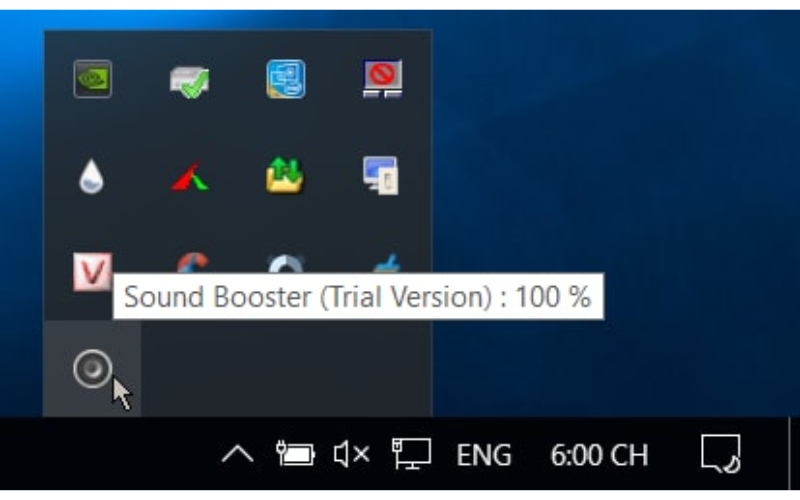 biểu tượng Sound Booster hiển thị trong khay hệ thống