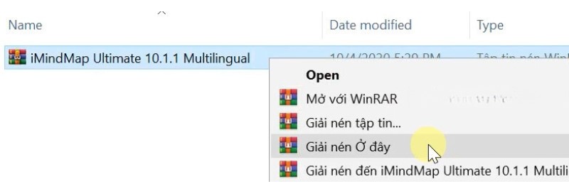 sử dụng phần mềm WinRAR để giải nén file cài đặt