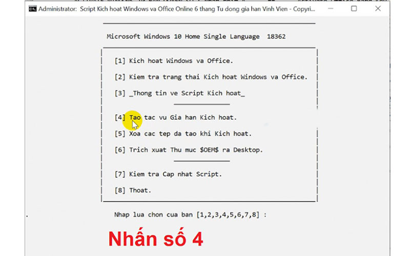 ấn phím 4