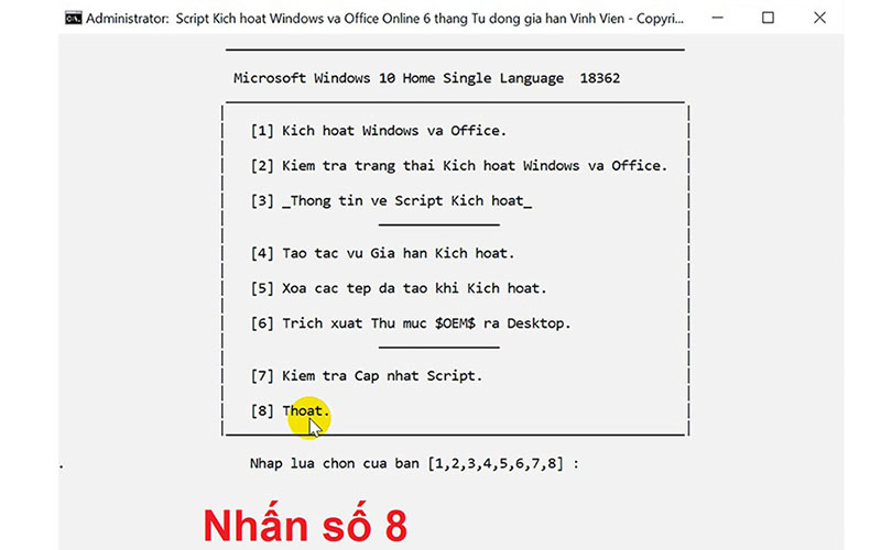 ấn phím 8