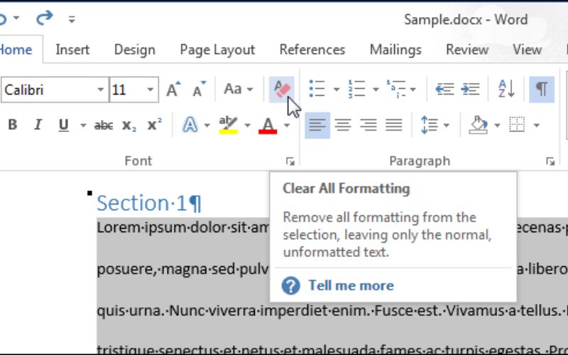 sử dụng công cụ Clear Formatting