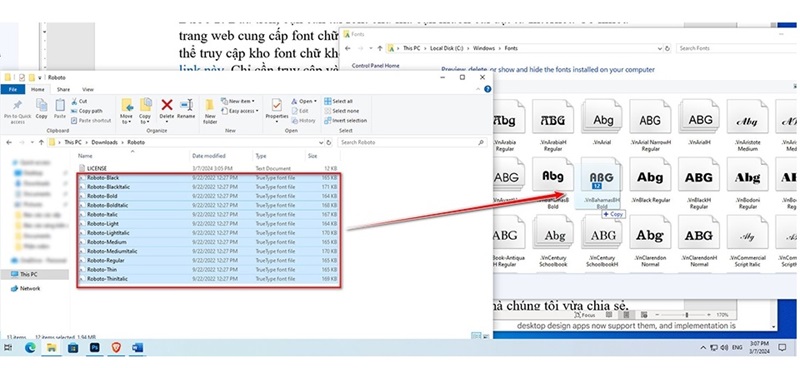 dán font chữ vào