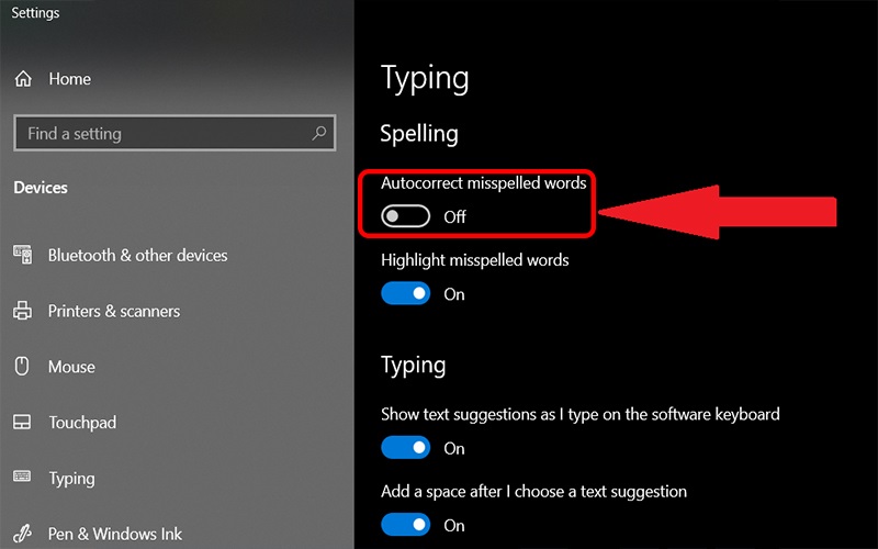 tắt tính năng Autocorrect misspelled words