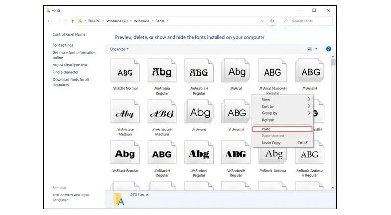 paste font chữ