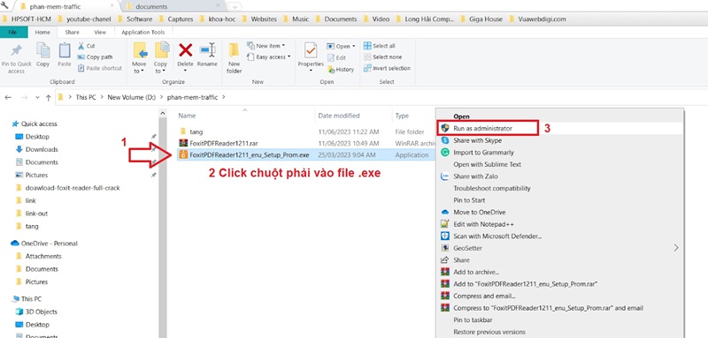 Mở file cài đặt chạy dưới quyền admin