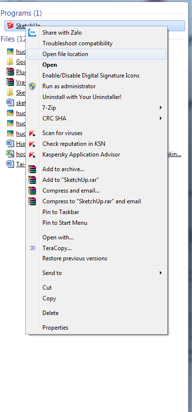 chọn Open file location