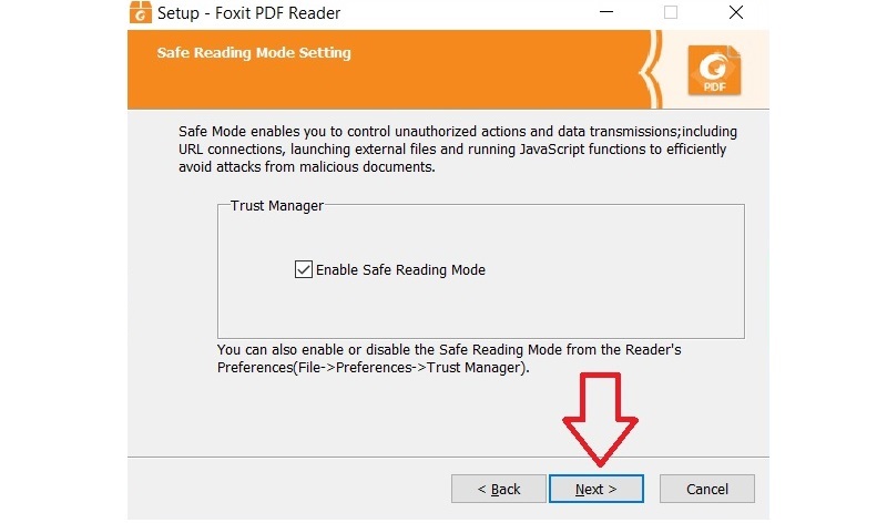 Chọn enable safe reading mode