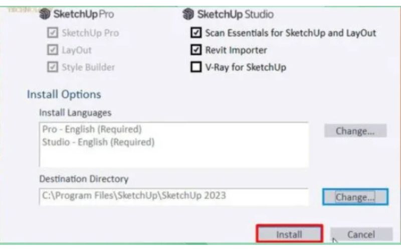 nhấn nút install