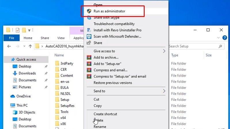 khởi chạy file cài đặt với quyền admin