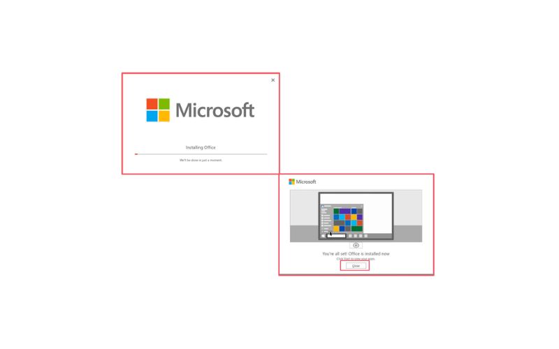 chờ quá trình cài đặt MS Project hoàn tất rồi nhấn Close