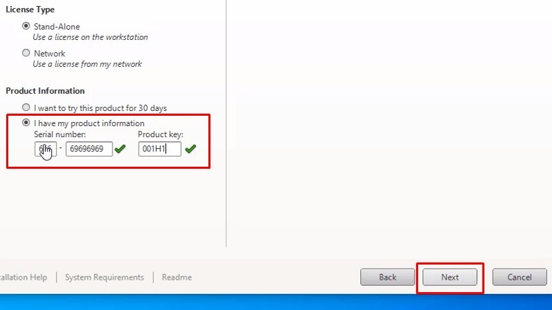 nhập Serial Number và Product Key