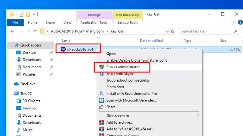 chạy file với quyền admin