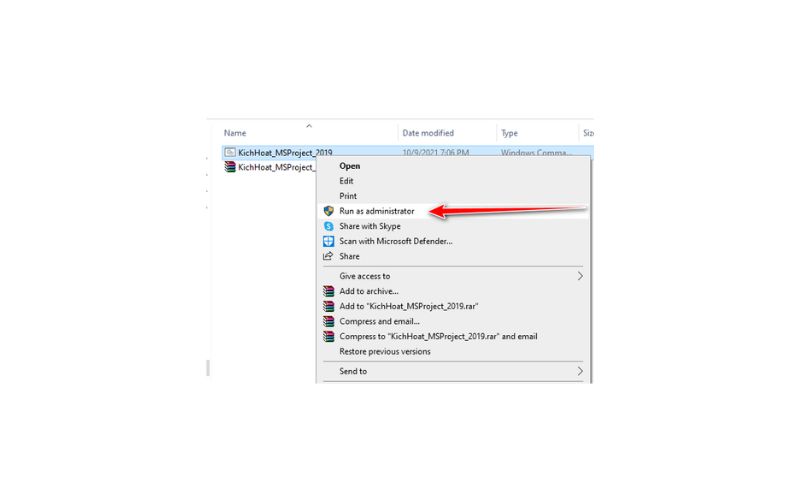 mở file kích hoạt bằng quyền admin