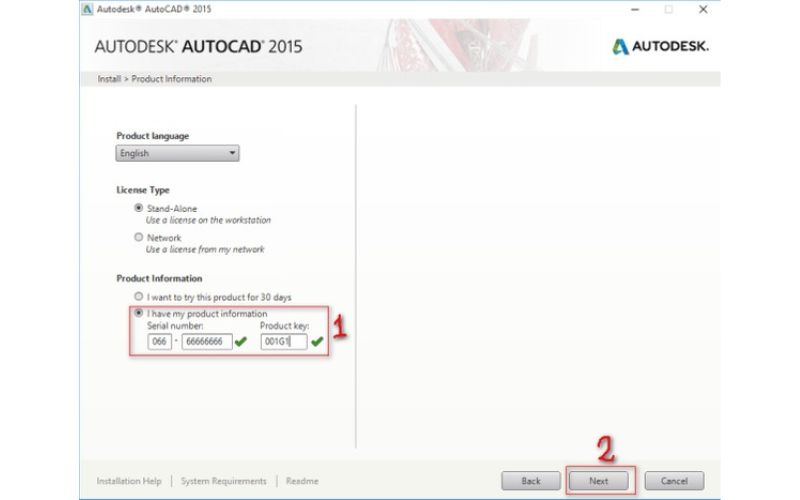 điền mã Serial Number và Product Key